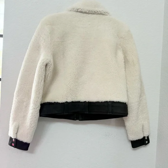 PAIGE Rhone Genuine Shearling & Suede Jacket Ecru Black - Picture 3 of 6